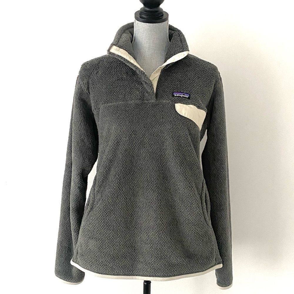 Patagonia Women's Re-Tool Snap-T Pullover Gray Fleece 1/4 Snap Buttons Sz L